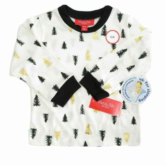 Family Matching Christmas Pajamas Set 2T-3T Kids Sleepwear White Gold/Black Tree - Picture 6 of 9